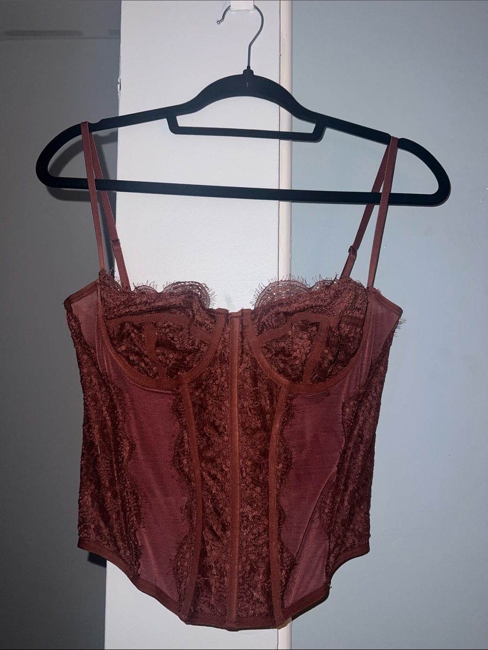 Urban Outfitters Rust-Brown Lace Corset Top
